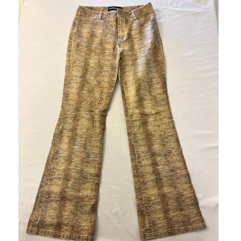 Express Jeans Metallic Gold Snakeskin Flare Pants Coated Stretch Made in Italy 4